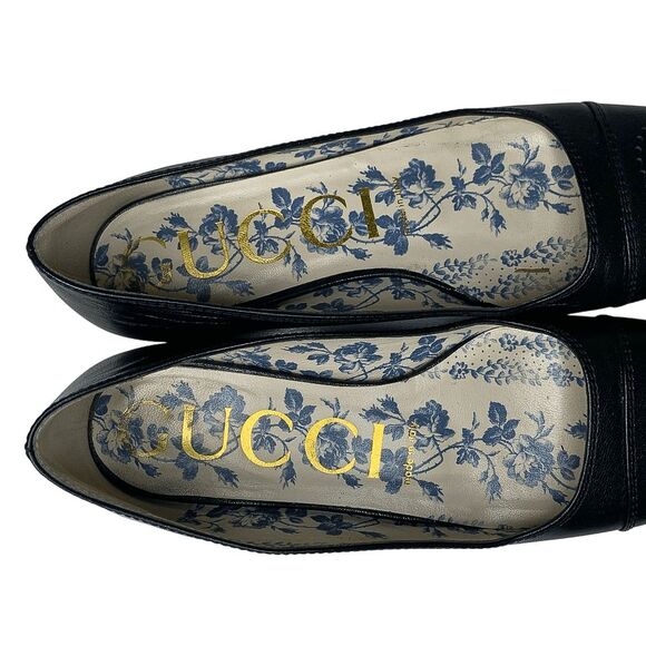 Gucci Hills GG Logo Ballet Flats EU 36.5 US 6.5 Cap Toe Double G Leather - Picture 7 of 14